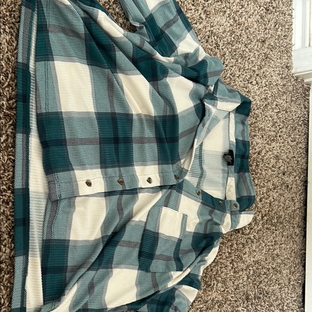 Women’s Teal and White Plaid Shirt